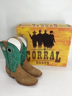 Corral New Embroidered Square Distressed Toe Rancher Western Boots Size 7
